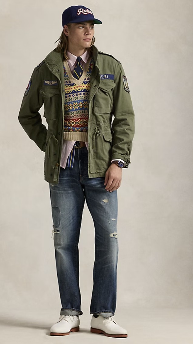 Field jacket worn, patch detail at shoulder
